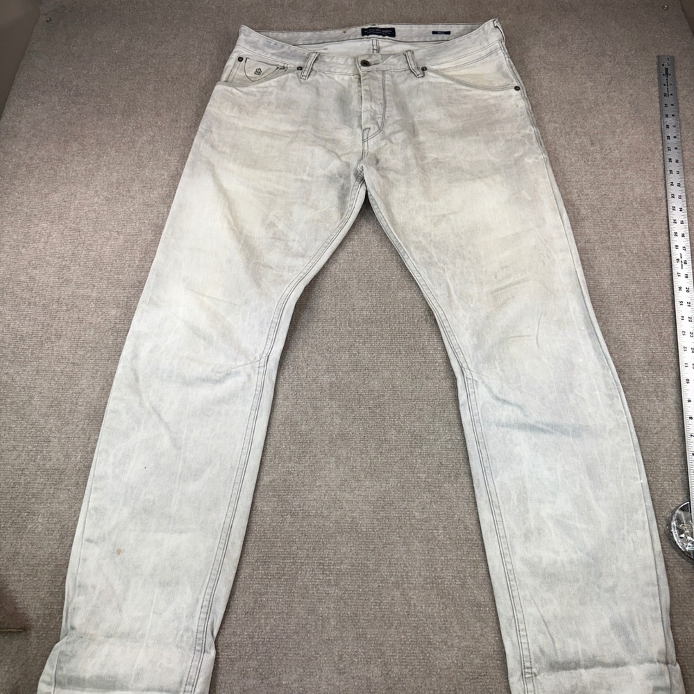 Scotch & Soda Duke Slim Fit Grey Acid Wash Jeans Mens 36x34 Button Fly